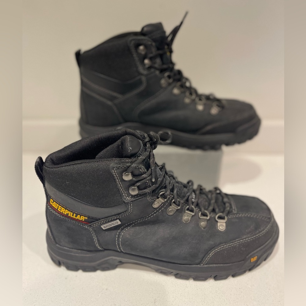 CATERPILLAR CAT Black leather lace up steel toe durable WORK BOOTS mens size 13